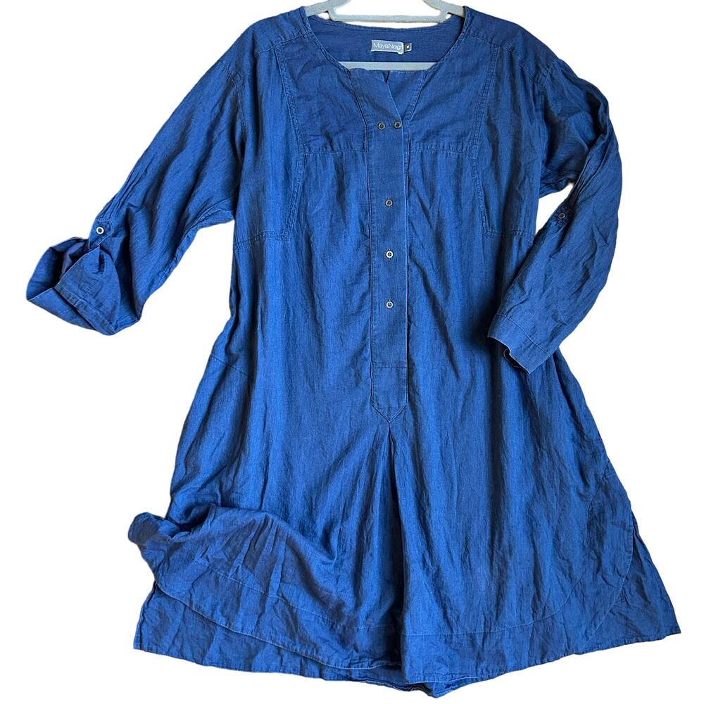 Maya Negri Button Up Shirt Dress Navy Blue 100% Cotton Israeli Designer Size‎ M